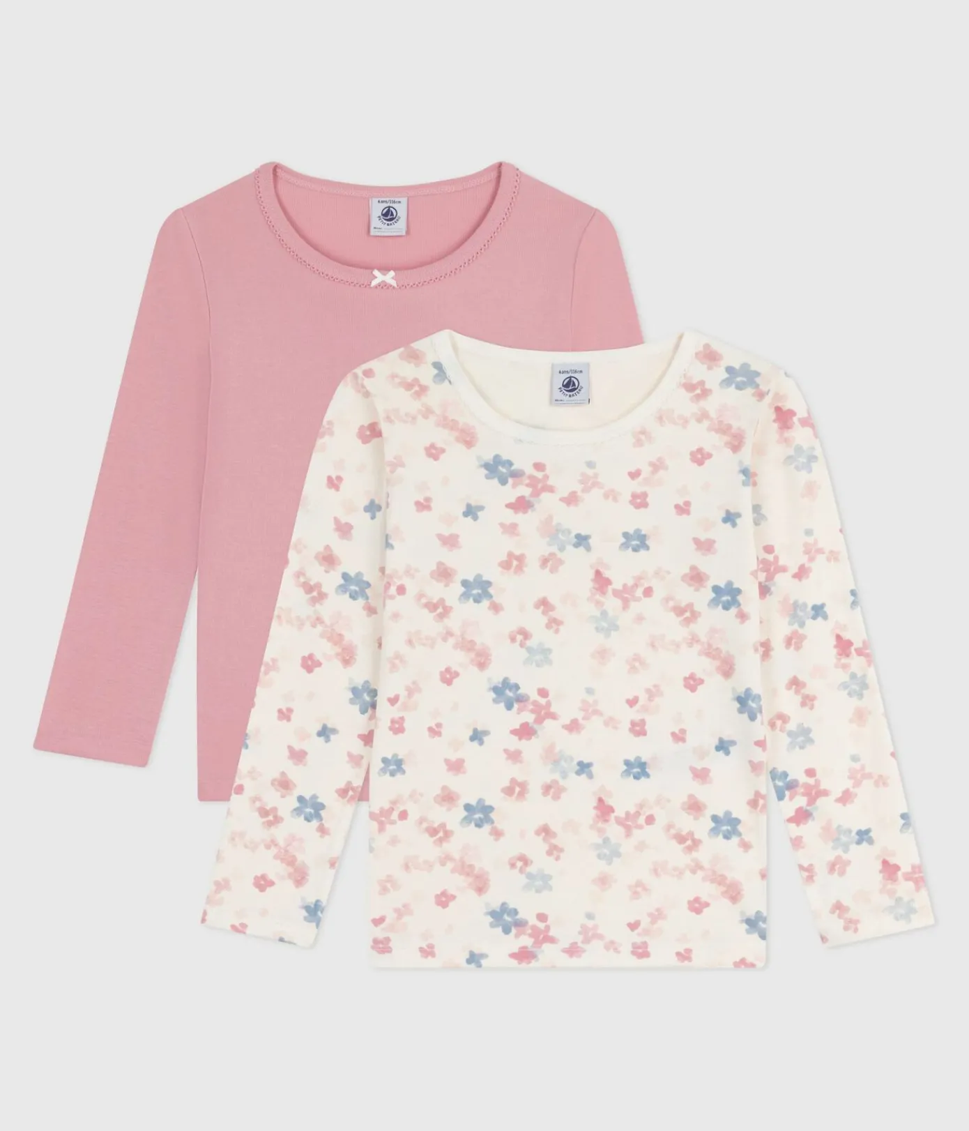 Petit Bateau Unterhemden, Tanktops|T-Shirts, Tops, Oberteile*Set langärmeliger Kinder T-Shirts aus Baumwolle mit Blumenmuster variante 1