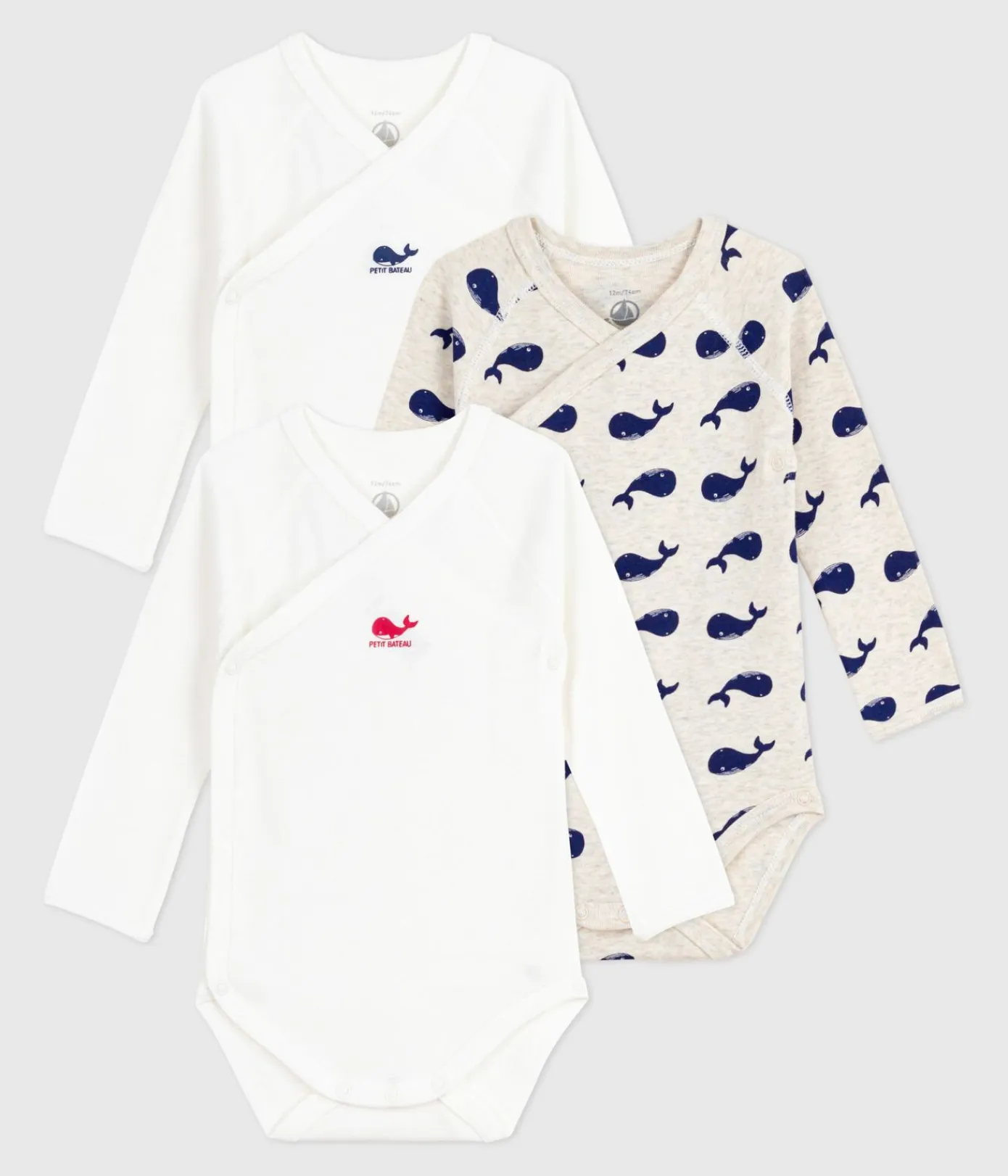 Petit Bateau Bodys|Newborn*Set langärmeliger Wickelbodys aus bedruckter Baumwolle variante 1