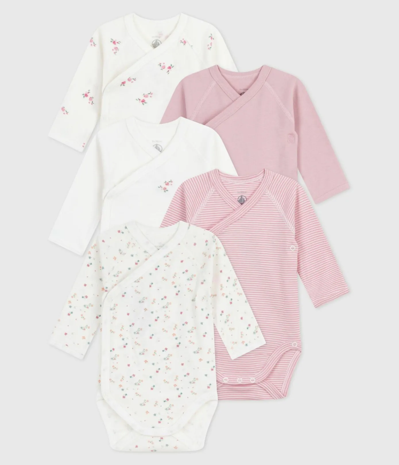 Petit Bateau Bodys|Newborn*Set langärmeliger Wickelbodys aus bedruckter Baumwolle variante 1