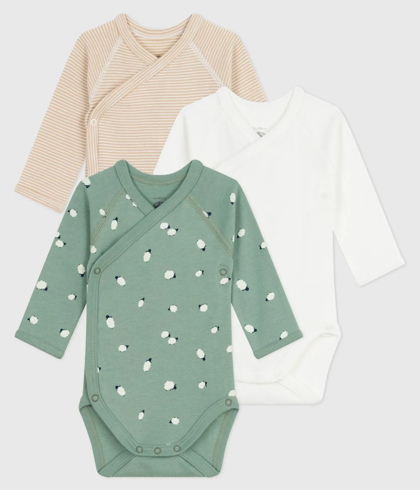 Petit Bateau Bodys|Newborn*Set langärmeliger Wickelbodys aus bedruckter Baumwolle variante 1