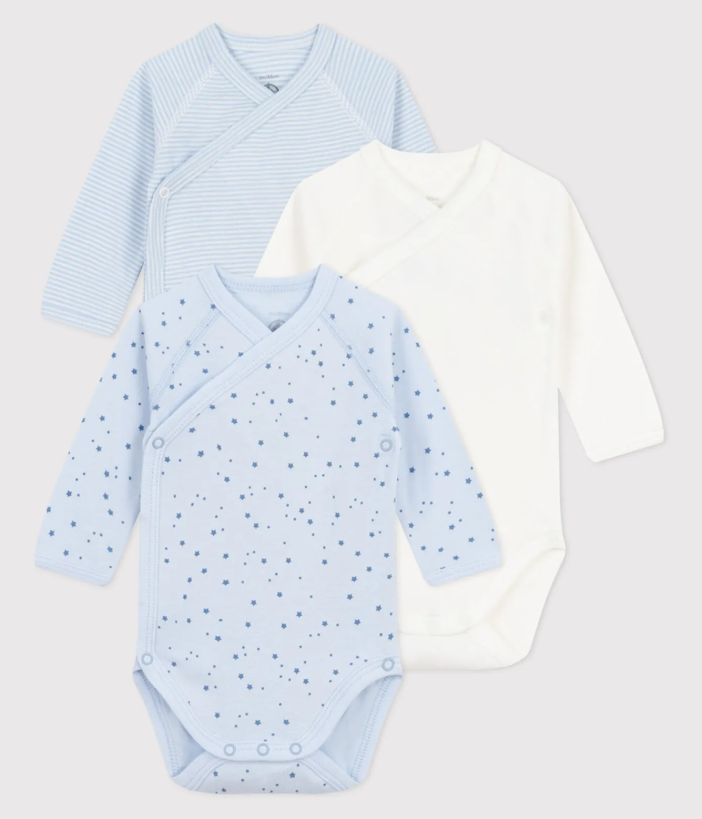 Petit Bateau Bodys|Newborn*Set langärmeliger Wickelbodys aus bedruckter Baumwolle variante 1