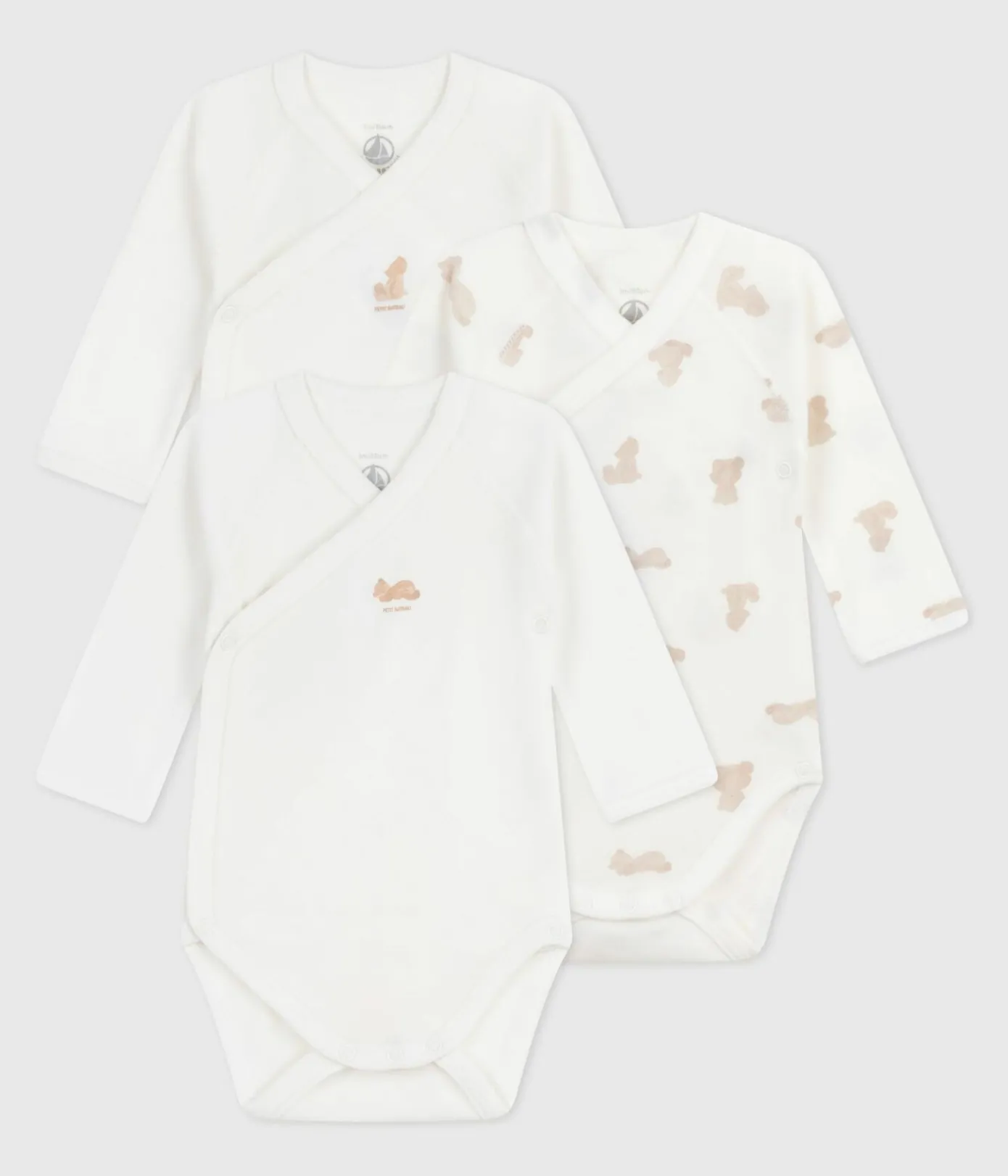 Petit Bateau Newborn|Bodys*Set langärmeliger Wickelbodys aus bedruckter Baumwolle variante 1