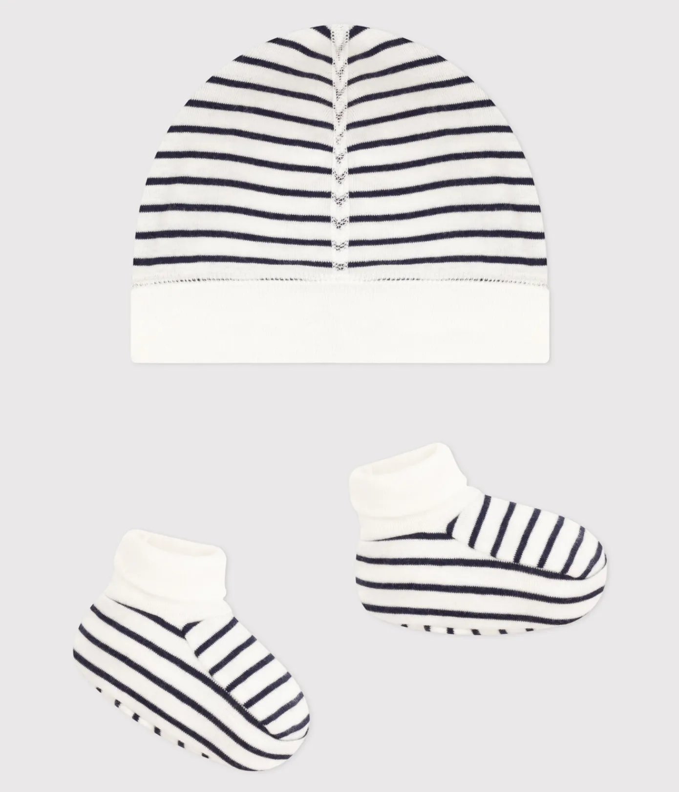 Petit Bateau Accessoires, Sonnenhüte, Caps|Socken, Schühchen*Set mit Mützchen und Babyschuhen mit Matrosenstreifen variante 1