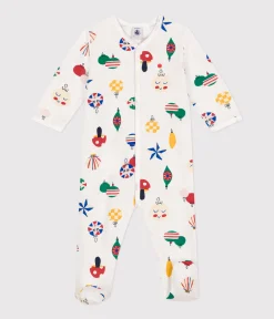 Petit Bateau Schlafanzüge, Strampler*Strampler aus aufgerautem Molton mit Weihnachtskugel-Motiv weiss MARSHMALLOW/weiss MULTICO