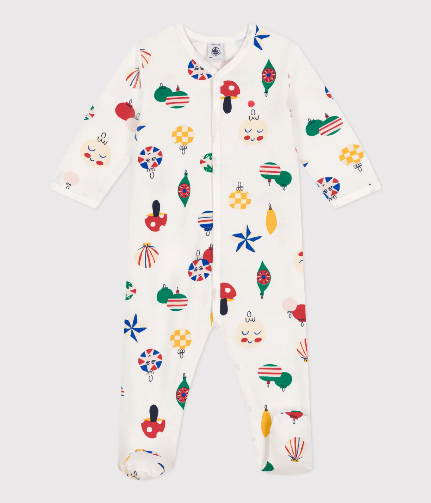 Petit Bateau Schlafanzüge, Strampler*Strampler aus aufgerautem Molton mit Weihnachtskugel-Motiv weiss MARSHMALLOW/weiss MULTICO
