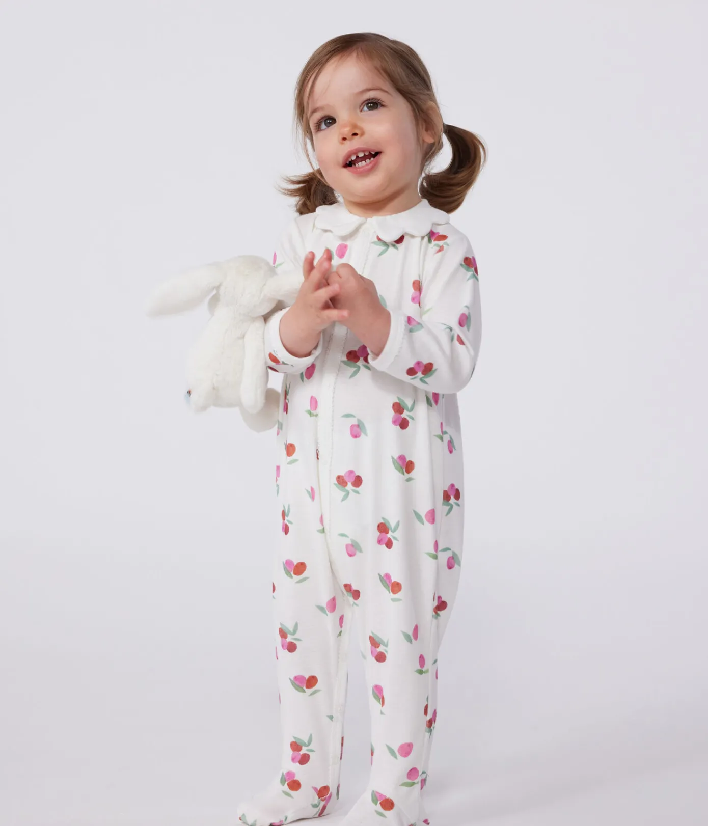 Petit Bateau Schlafanzüge, Strampler*Strampler aus Baumwolle Kragen in Blütenform mit Fruchtmotiv weiss MARSHMALLOW/weiss MULTICO