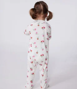 Petit Bateau Schlafanzüge, Strampler*Strampler aus Baumwolle Kragen in Blütenform mit Fruchtmotiv weiss MARSHMALLOW/weiss MULTICO