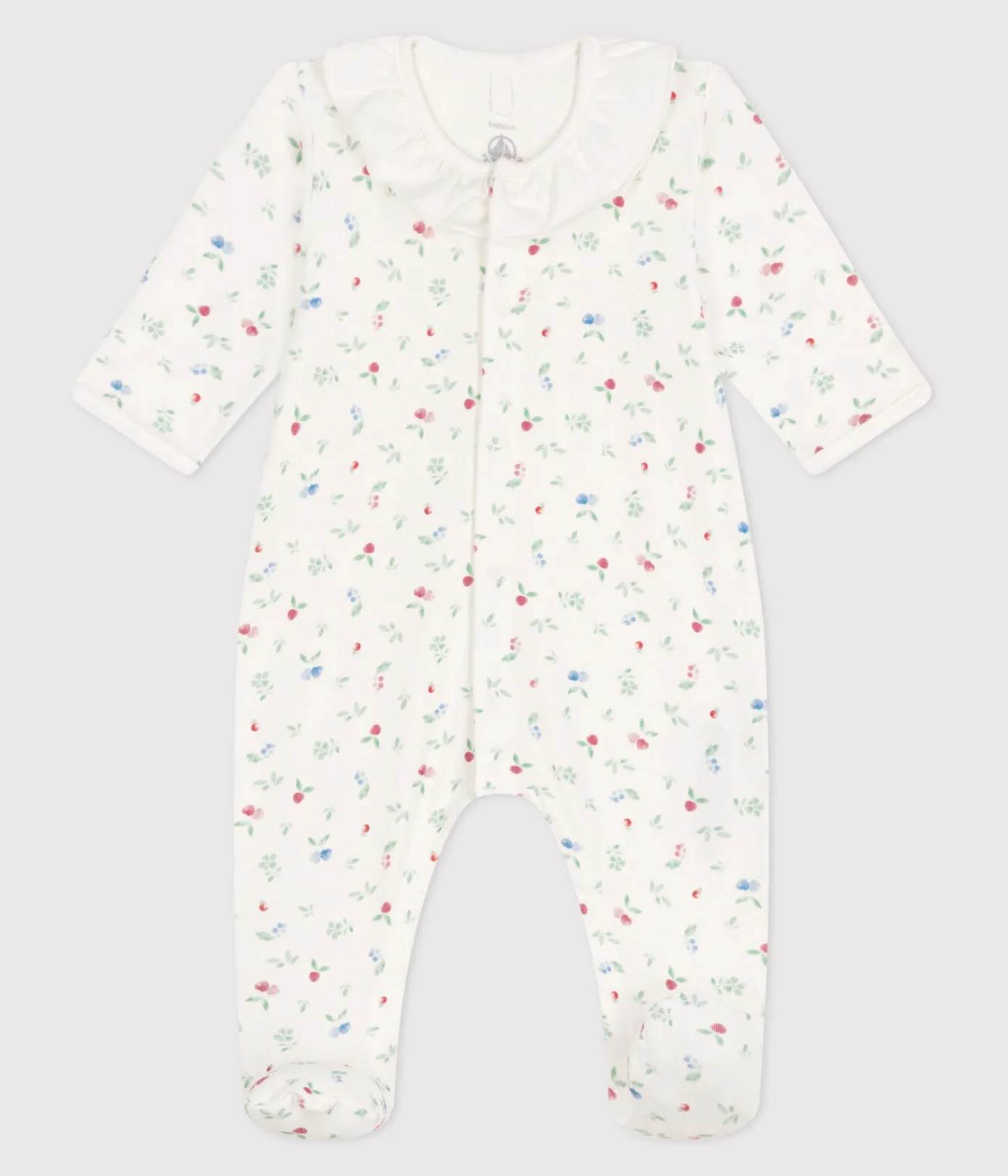 Petit Bateau Schlafanzüge, Strampler|Newborn*Strampler aus Baumwolle mit geblümtem Kragen weiss MARSHMALLOW/weiss MULTICO