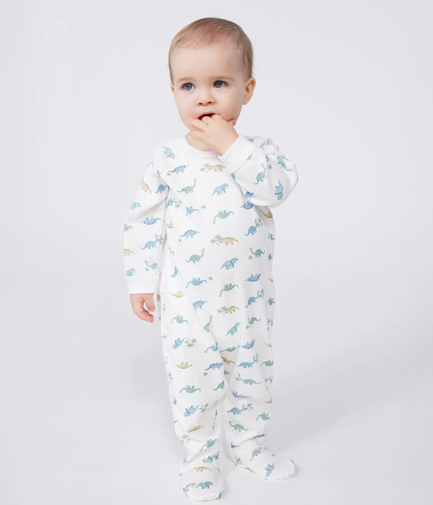 Petit Bateau Schlafanzüge, Strampler*Strampler aus Baumwolle mit Dinos weiss MARSHMALLOW/weiss MULTICO
