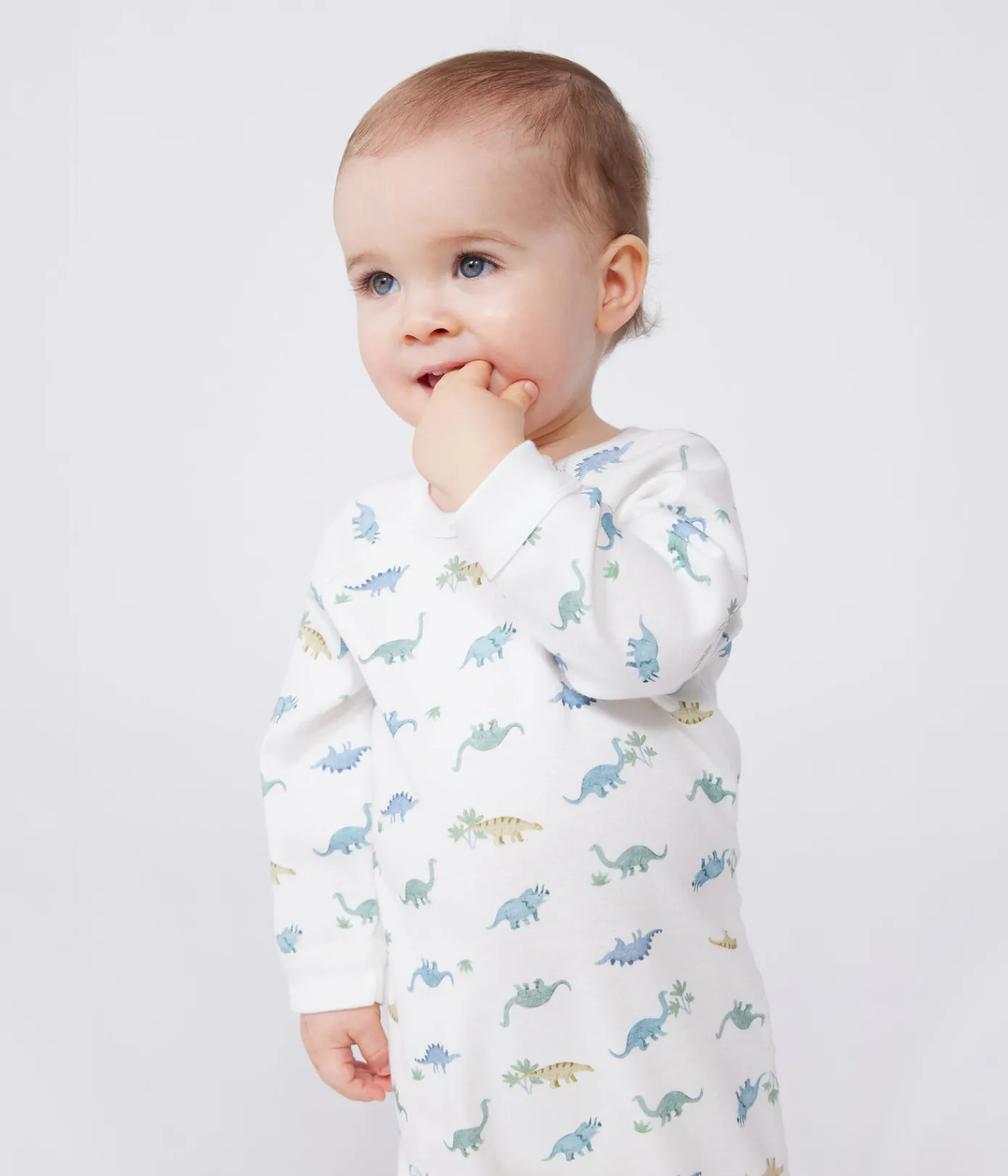 Petit Bateau Schlafanzüge, Strampler*Strampler aus Baumwolle mit Dinos weiss MARSHMALLOW/weiss MULTICO