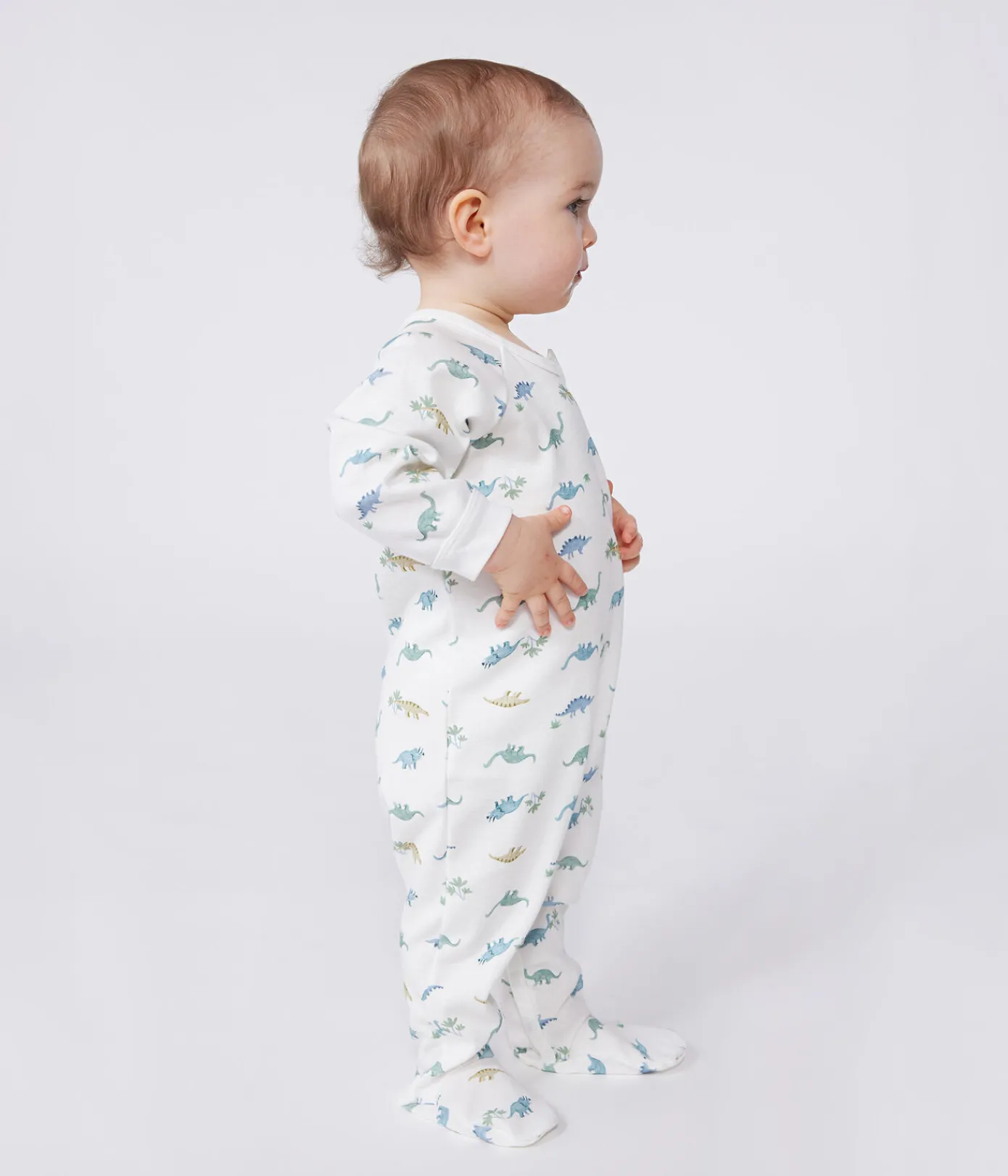 Petit Bateau Schlafanzüge, Strampler*Strampler aus Baumwolle mit Dinos weiss MARSHMALLOW/weiss MULTICO