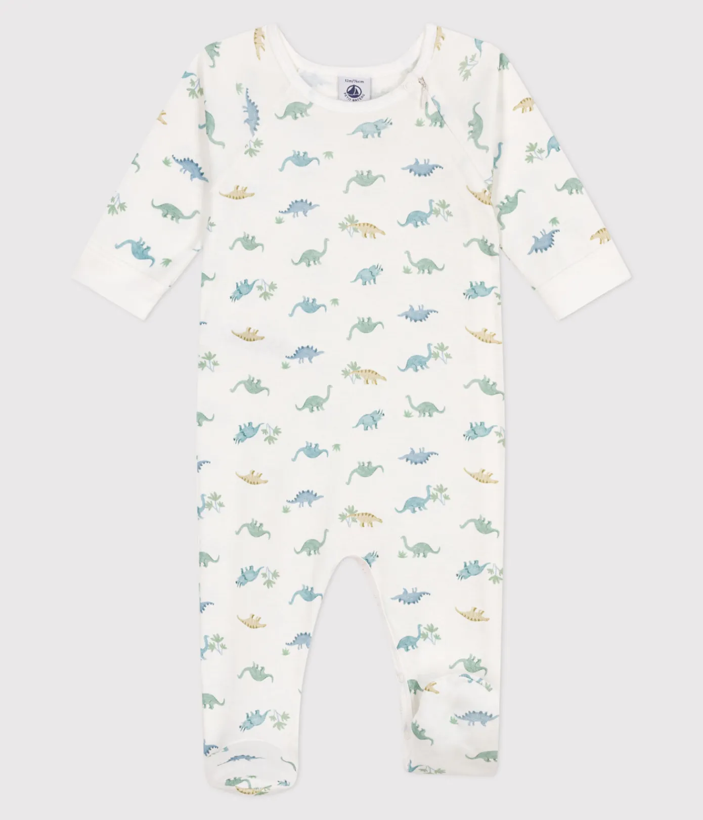 Petit Bateau Schlafanzüge, Strampler*Strampler aus Baumwolle mit Dinos weiss MARSHMALLOW/weiss MULTICO