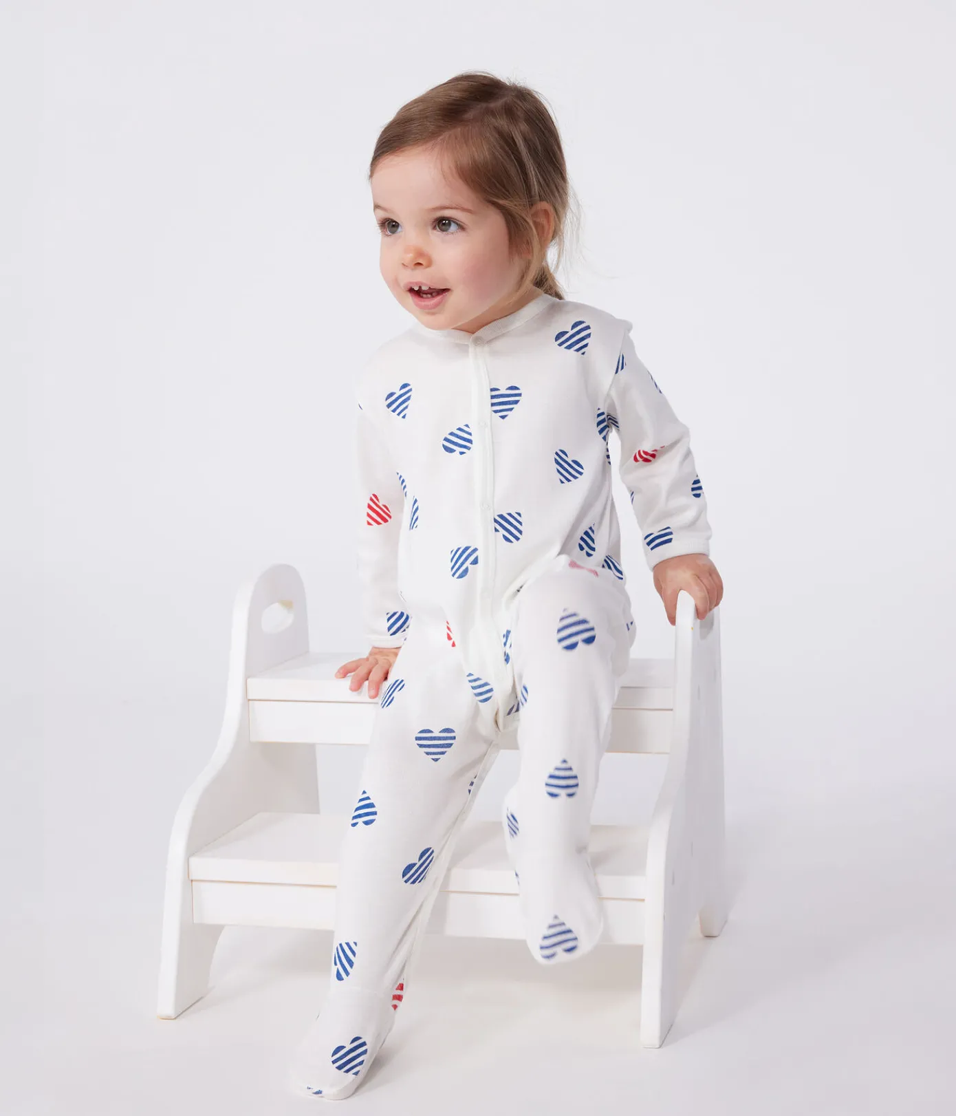 Petit Bateau Schlafanzüge, Strampler*Strampler aus Baumwolle mit gestreiftem Herz weiss MARSHMALLOW/weiss MULTICO
