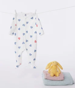 Petit Bateau Schlafanzüge, Strampler*Strampler aus Baumwolle mit gestreiftem Herz weiss MARSHMALLOW/weiss MULTICO