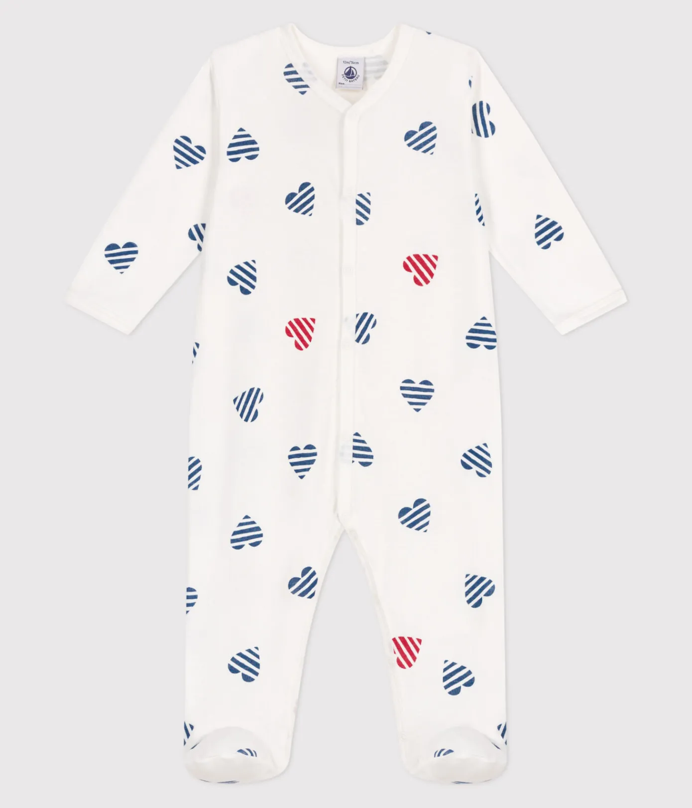 Petit Bateau Schlafanzüge, Strampler*Strampler aus Baumwolle mit gestreiftem Herz weiss MARSHMALLOW/weiss MULTICO