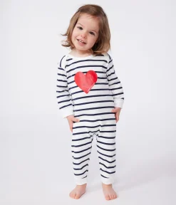 Petit Bateau Schlafanzüge, Strampler*Strampler aus Baumwolle ohne Druckknöpfe mit Herzmotiv weiss MARSHMALLOW/blau SMOKING