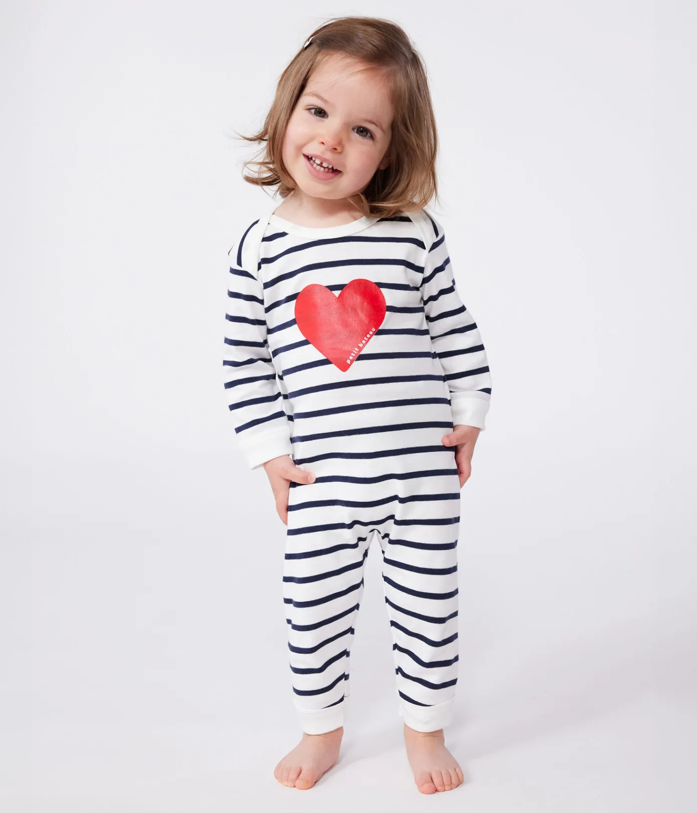 Petit Bateau Schlafanzüge, Strampler*Strampler aus Baumwolle ohne Druckknöpfe mit Herzmotiv weiss MARSHMALLOW/blau SMOKING
