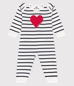 Petit Bateau Schlafanzüge, Strampler*Strampler aus Baumwolle ohne Druckknöpfe mit Herzmotiv weiss MARSHMALLOW/blau SMOKING