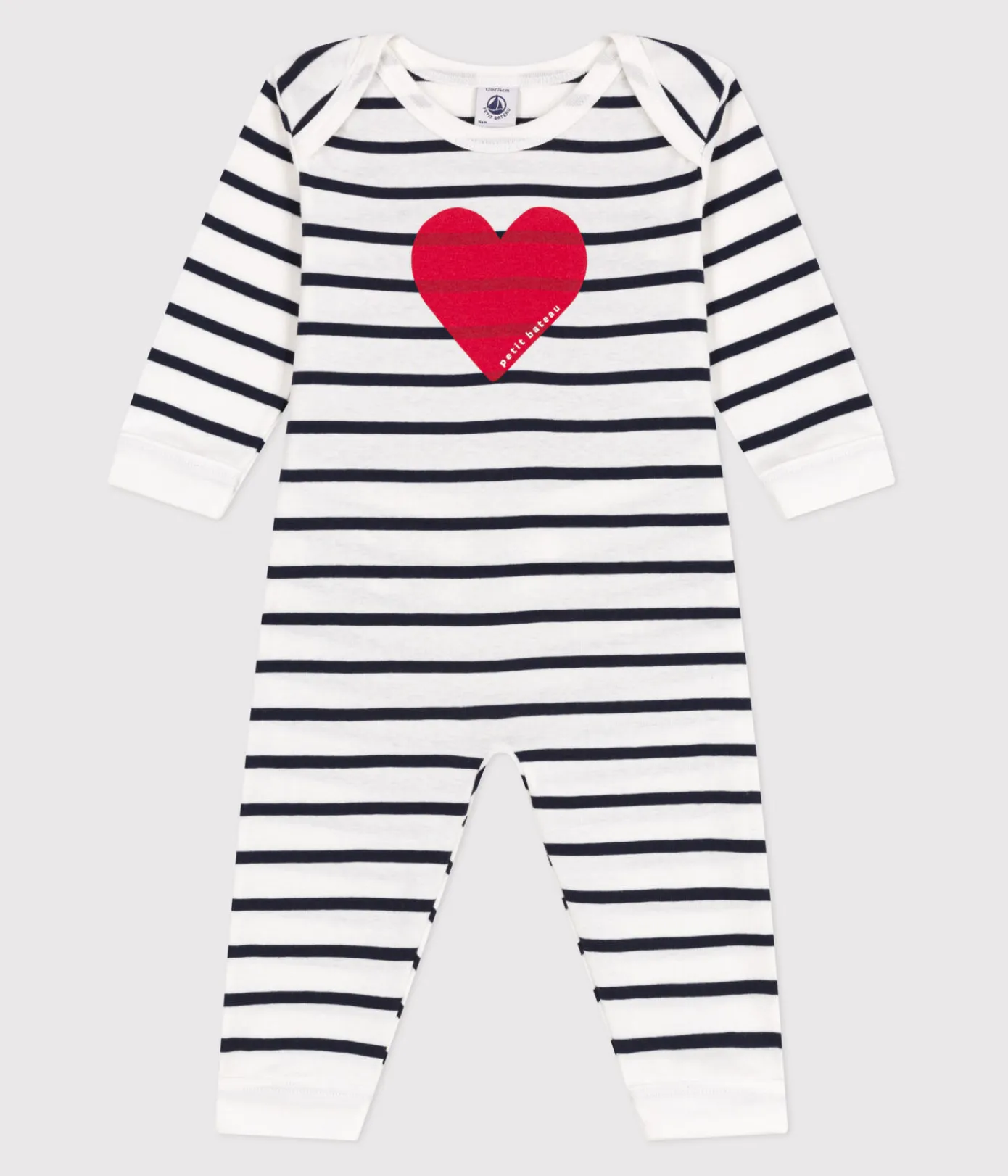 Petit Bateau Schlafanzüge, Strampler*Strampler aus Baumwolle ohne Druckknöpfe mit Herzmotiv weiss MARSHMALLOW/blau SMOKING