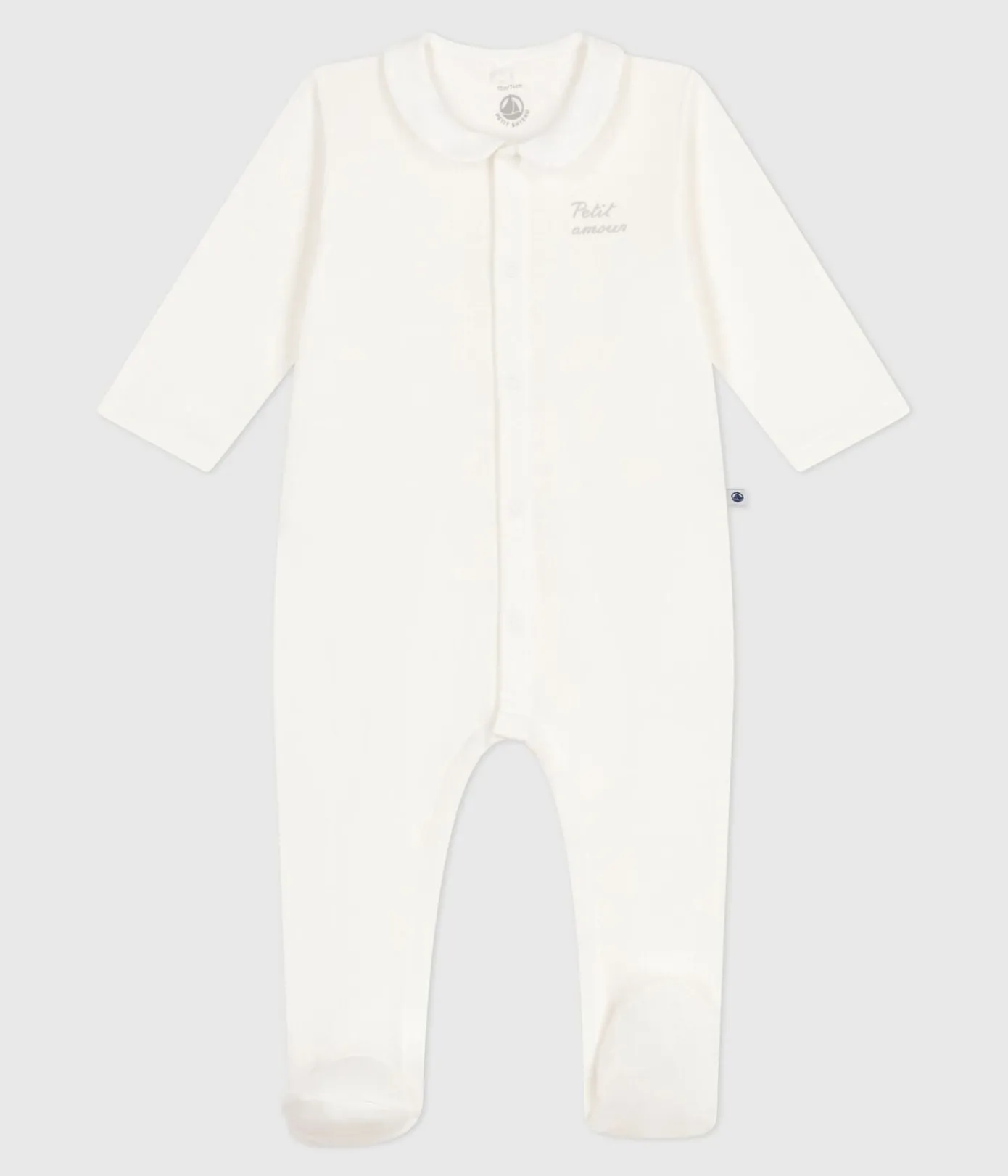 Petit Bateau Schlafanzüge, Strampler|Newborn*Strampler aus Doppeljersey mit einfarbigem Kragen weiss MARSHMALLOW