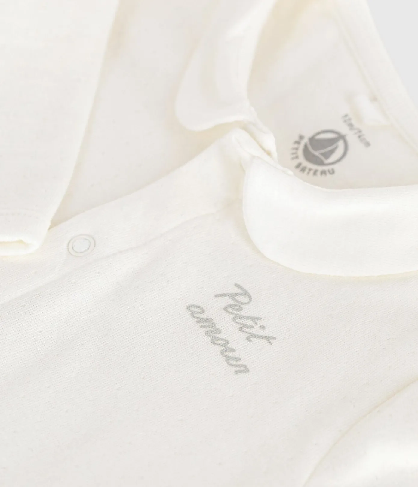 Petit Bateau Schlafanzüge, Strampler|Newborn*Strampler aus Doppeljersey mit einfarbigem Kragen weiss MARSHMALLOW