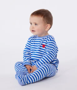 Petit Bateau Schlafanzüge, Strampler*Strampler aus Doppeljersey mit Öffnung am Rücken und Streifen PERSE/ AVALANCHE