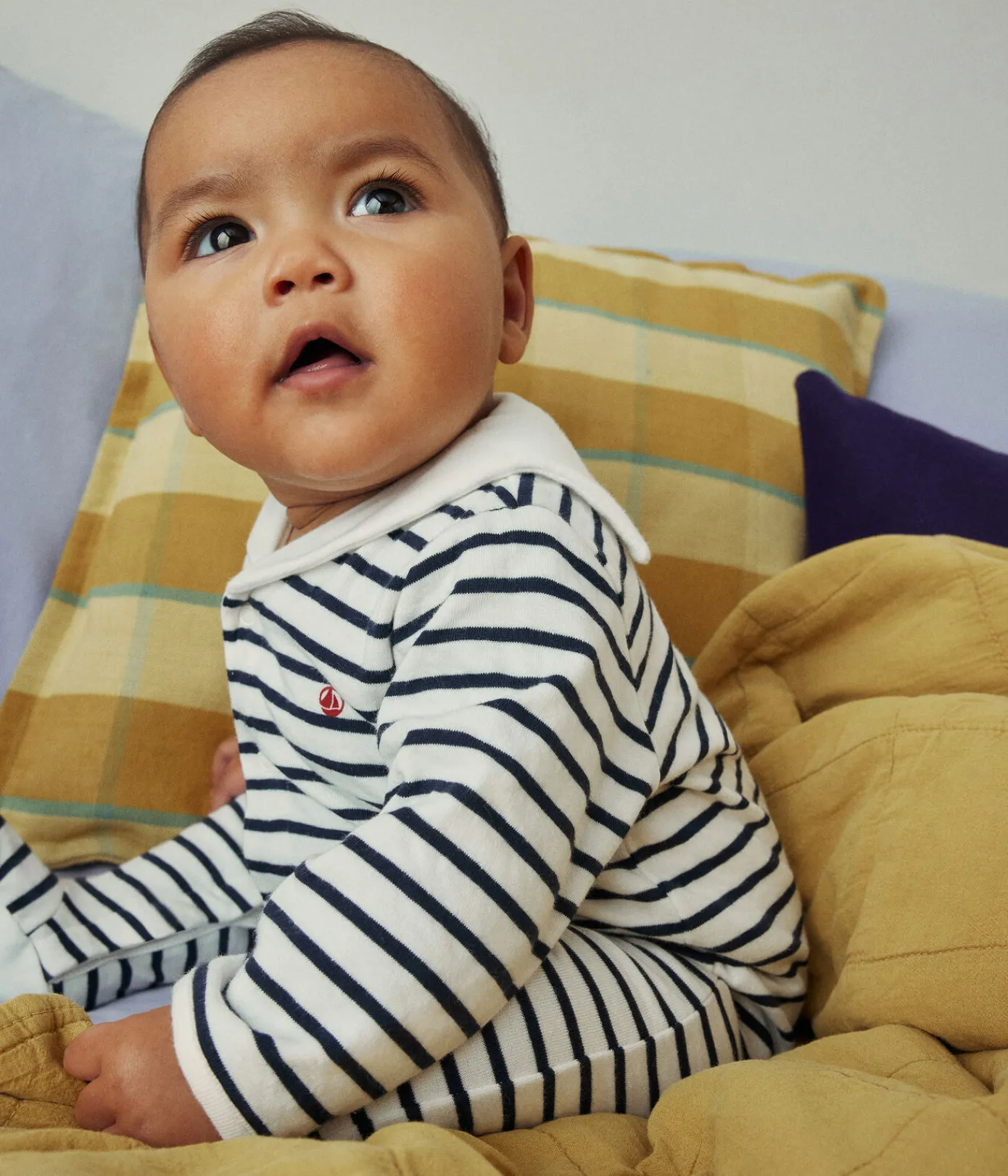 Petit Bateau Schlafanzüge, Strampler|Newborn*Strampler aus Doppeljersey weiss MARSHMALLOW/blau SMOKING