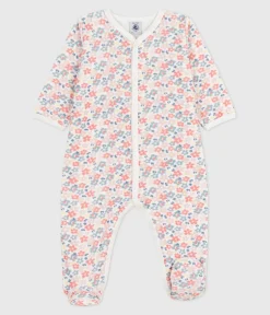 Petit Bateau Schlafanzüge, Strampler*Strampler aus Nicki mit Blumenmotiv weiss MARSHMALLOW/weiss MULTICO