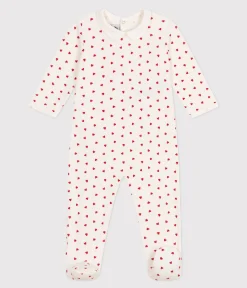 Petit Bateau Schlafanzüge, Strampler*Strampler aus Nicki mit Herzmotiv weiss MARSHMALLOW/ROT TERKUIT