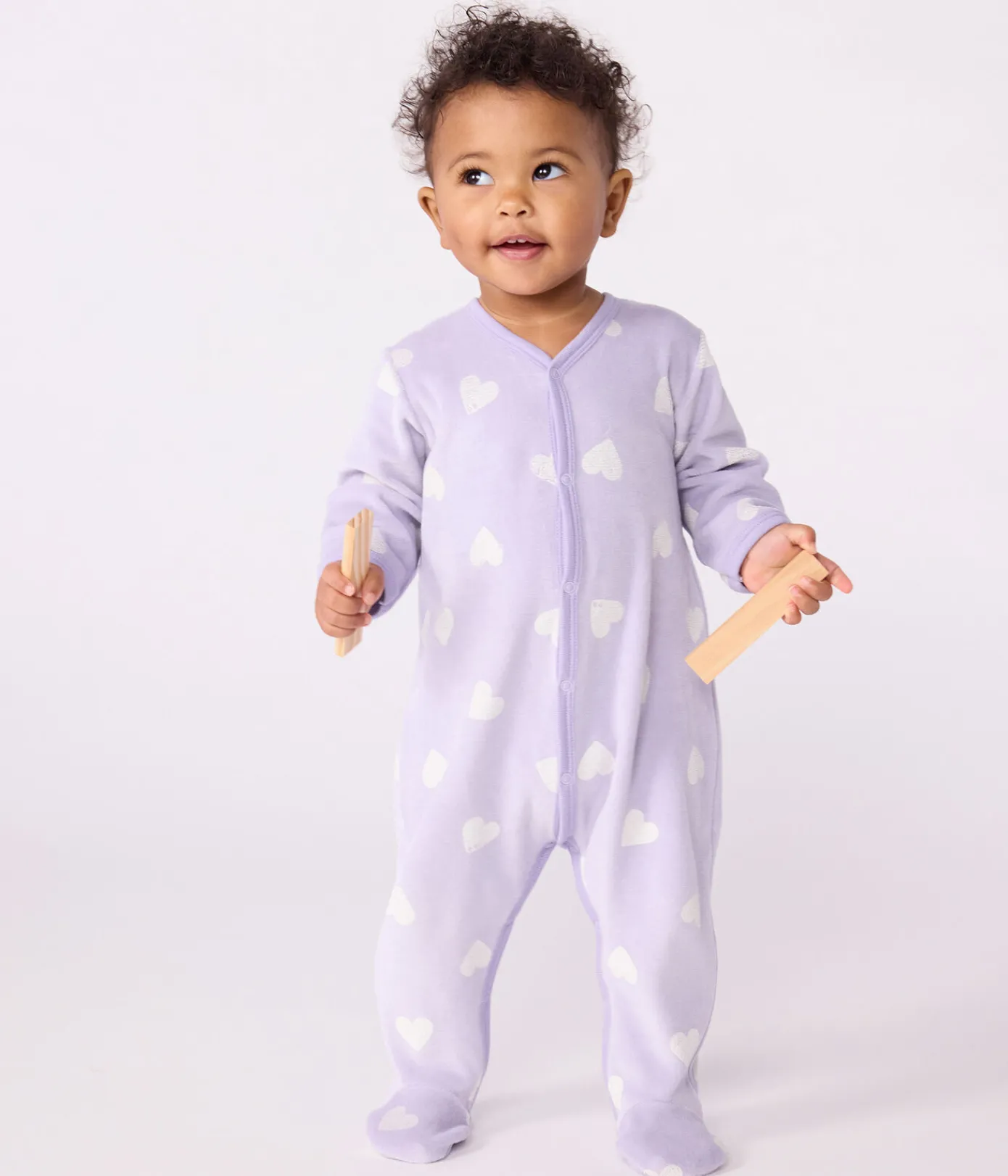 Petit Bateau Schlafanzüge, Strampler*Strampler aus Nicki mit Herzmotiv weiss SQUAW/ MARSHMALLOW
