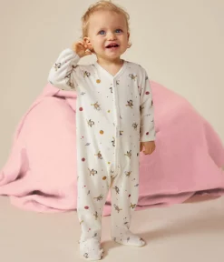 Petit Bateau Schlafanzüge, Strampler*Strampler aus Nicki mit kleinen Pinguinen im Weltraum weiss MARSHMALLOW/weiss MULTICO