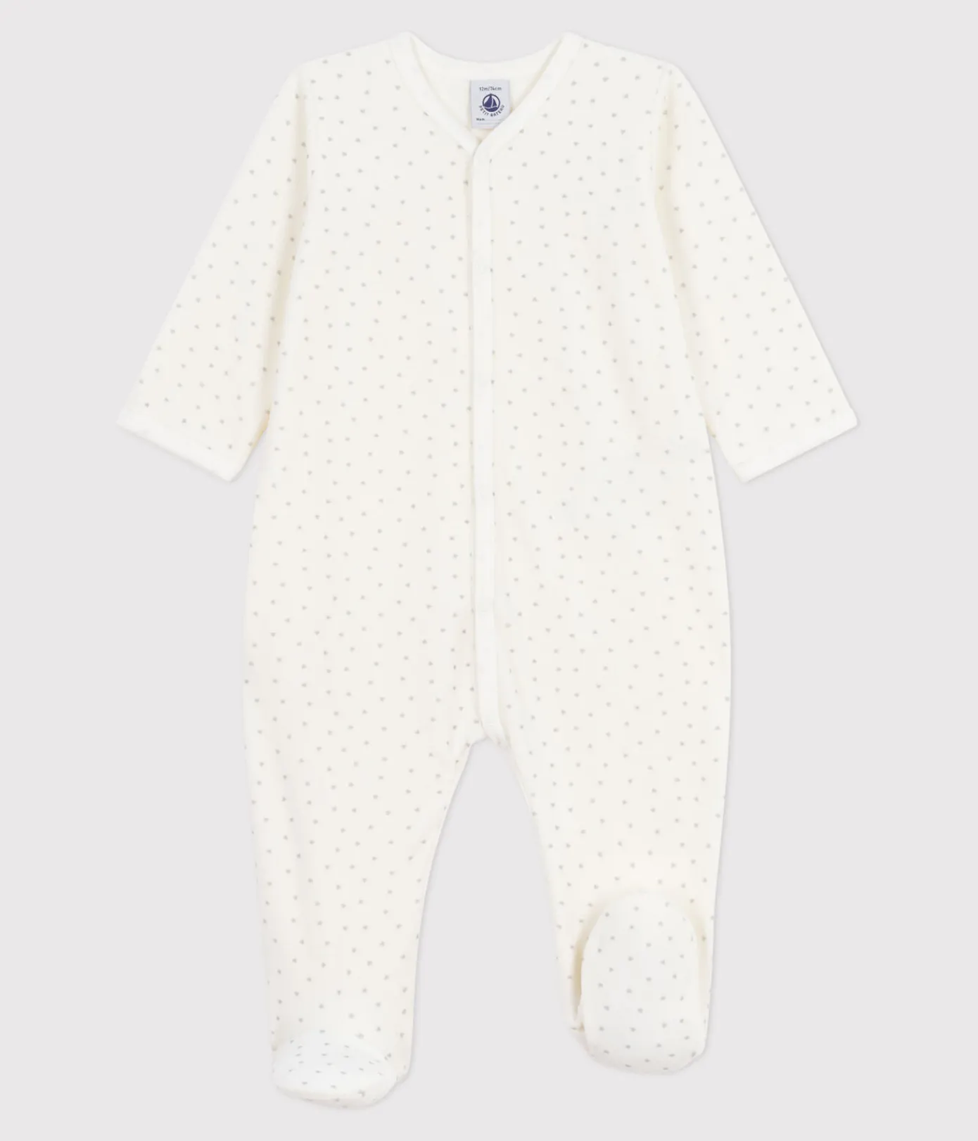 Petit Bateau Schlafanzüge, Strampler*Strampler aus Nicki mit kleinen Herzen weiss MARSHMALLOW/weiss MISTIGRI