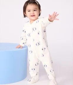 Petit Bateau Schlafanzüge, Strampler*Strampler mit Blütenkragen aus aufgerautem Molton mit Blumenmotiv MILK/ MULTICO