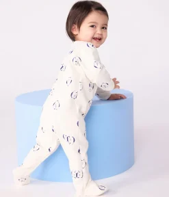 Petit Bateau Schlafanzüge, Strampler*Strampler mit Blütenkragen aus aufgerautem Molton mit Blumenmotiv MILK/ MULTICO