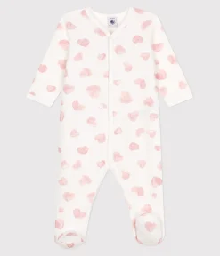 Petit Bateau Schlafanzüge, Strampler*Strampler mit Kragen aus aufgerautem Molton mit Herz-Motiv weiss MARSHMALLOW/rosa CHARME