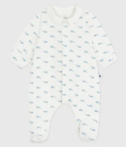 Petit Bateau Schlafanzüge, Strampler|Newborn*Strampler mit Kragen aus Nicki Walmotiv. MARSHMALLOW/ ADRIATIC
