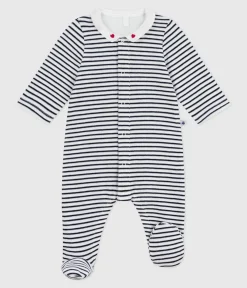 Petit Bateau Schlafanzüge, Strampler|Newborn*Strampler mit Kragen aus bedrucktem Nicki weiss MARSHMALLOW/blau SMOKING