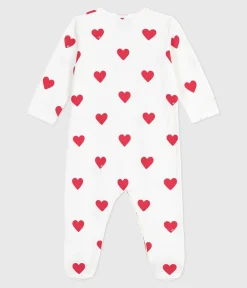 Petit Bateau Schlafanzüge, Strampler*Strampler mit Kragen aus aufgerautem Molton Herzmotiv weiss MARSHMALLOW/ROT TERKUIT
