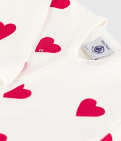 Petit Bateau Schlafanzüge, Strampler*Strampler mit Kragen aus aufgerautem Molton Herzmotiv weiss MARSHMALLOW/ROT TERKUIT