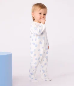 Petit Bateau Schlafanzüge, Strampler*Strampler mit Kragen aus aufgerautem Molton mit Herz-Motiv MARSHMALLOW/ ADRIATIC