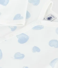 Petit Bateau Schlafanzüge, Strampler*Strampler mit Kragen aus aufgerautem Molton mit Herz-Motiv MARSHMALLOW/ ADRIATIC
