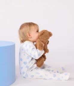 Petit Bateau Schlafanzüge, Strampler*Strampler mit Kragen aus aufgerautem Molton mit Herz-Motiv MARSHMALLOW/ ADRIATIC