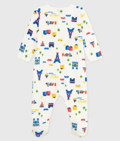 Petit Bateau Schlafanzüge, Strampler*Strampler mit Kragen aus aufgerautem Molton Paris-Motiv weiss MARSHMALLOW/weiss MULTICO