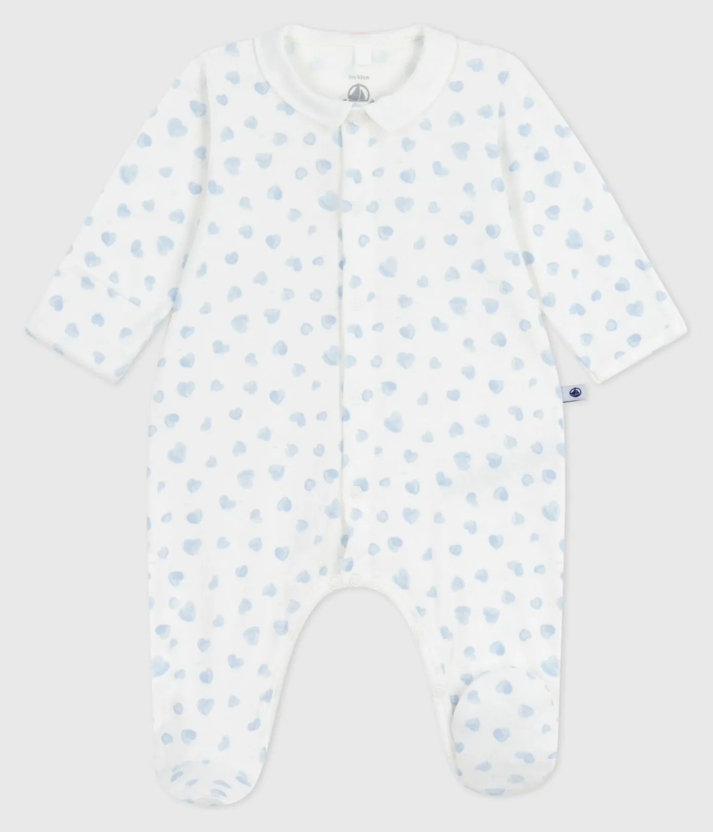 Petit Bateau Schlafanzüge, Strampler|Newborn*Strampler mit Kragen aus Baumwolle mit Herzmotiv MARSHMALLOW/ ADRIATIC