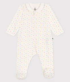 Petit Bateau Schlafanzüge, Strampler|Newborn*Strampler mit Reißverschluss-Kragen aus Baumwolle mit Herzmotiv weiss MARSHMALLOW/weiss MULTICO