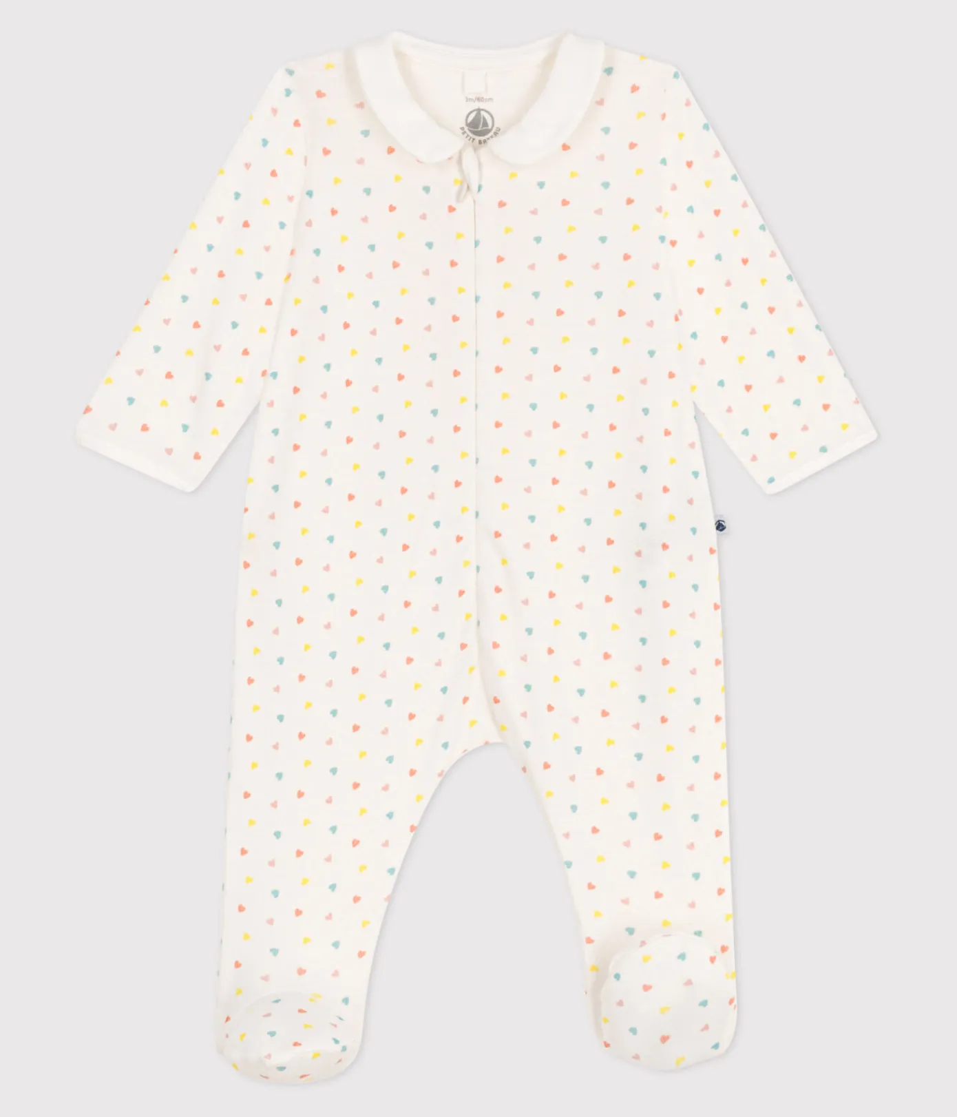 Petit Bateau Schlafanzüge, Strampler|Newborn*Strampler mit Reißverschluss-Kragen aus Baumwolle mit Herzmotiv weiss MARSHMALLOW/weiss MULTICO