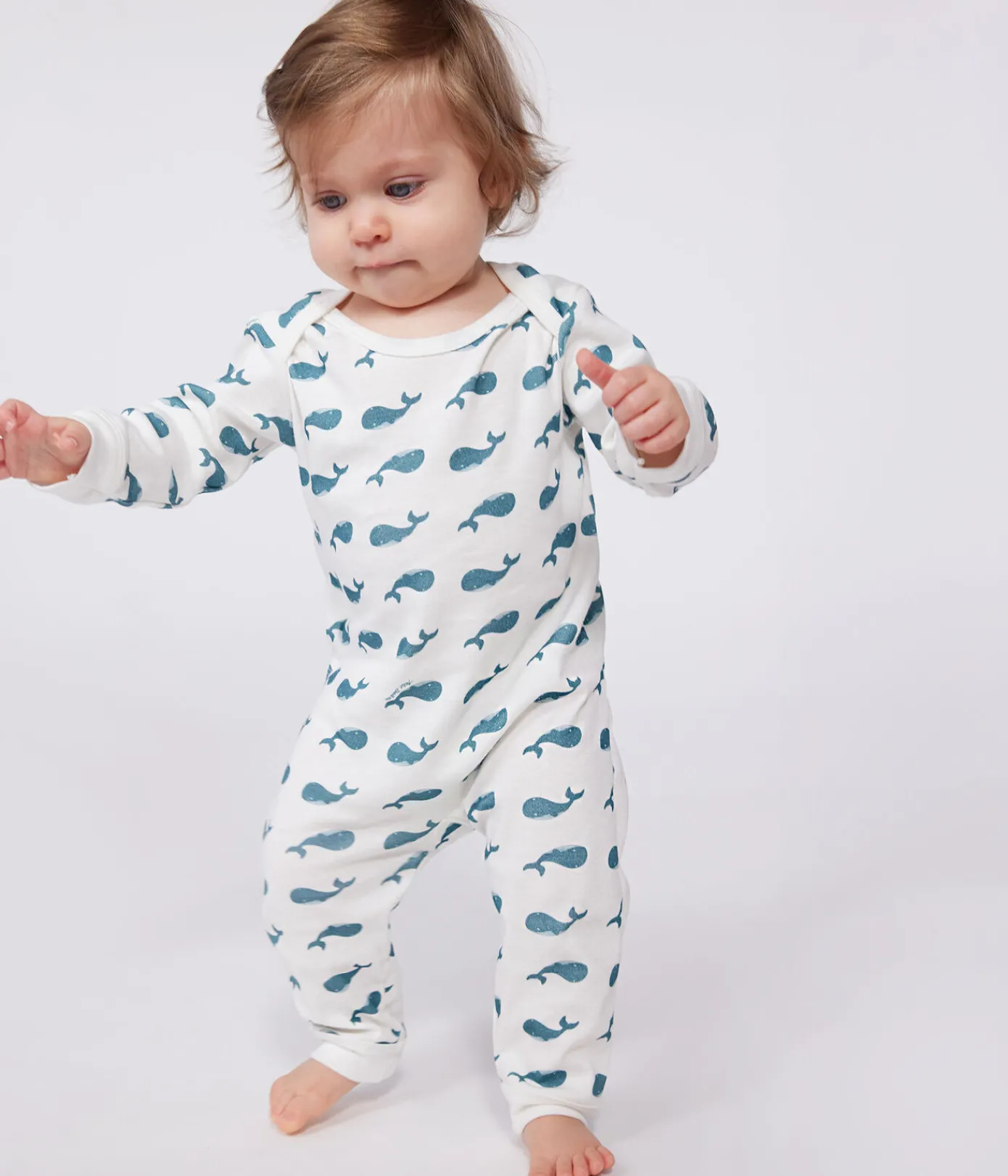 Petit Bateau Schlafanzüge, Strampler*Strampler ohne Druckknöpfe aus Baumwolle mit Walmotiven grün MARSHMALLOW/ DRAGONFLY