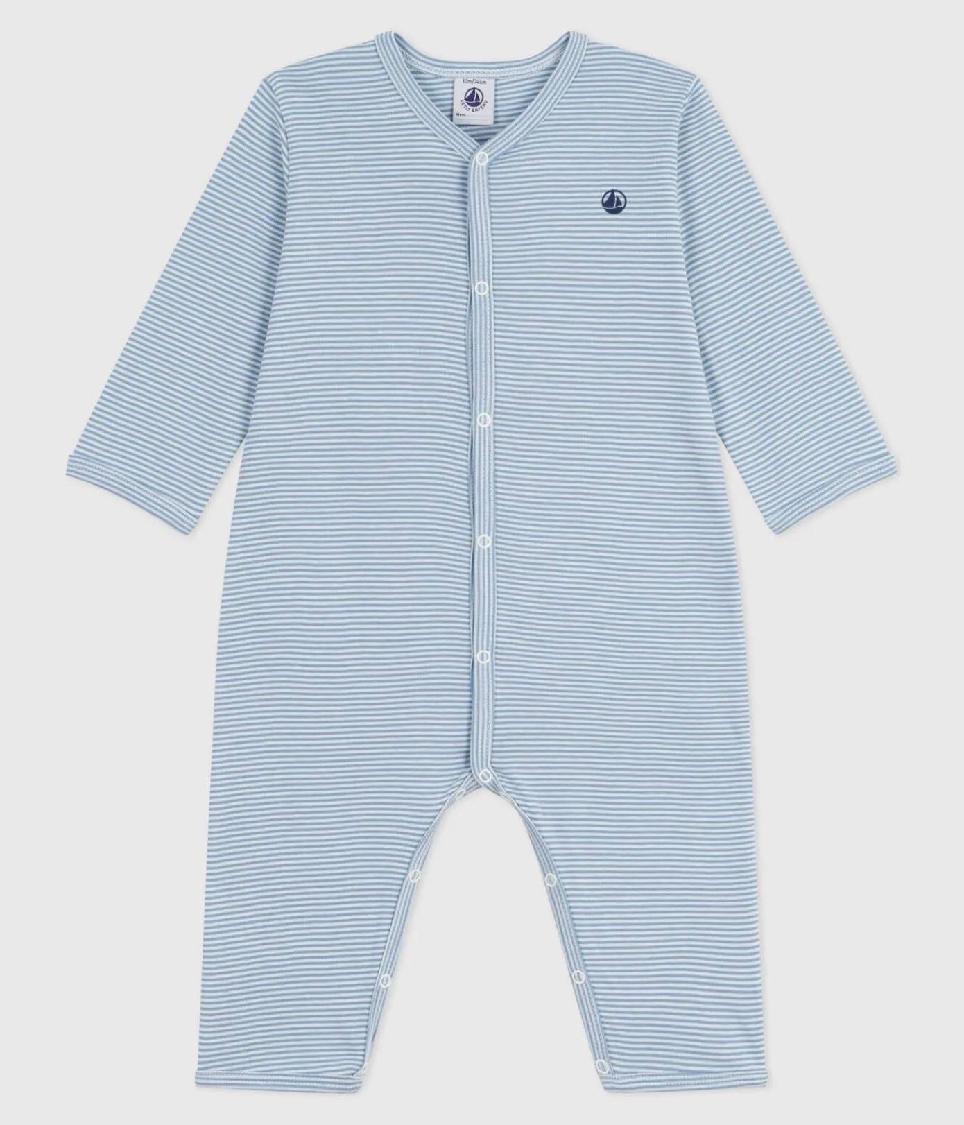 Petit Bateau Schlafanzüge, Strampler*Strampler ohne Füßchen aus Baumwolle mit Streifen ADRIATIC/ MARSHMALLOW