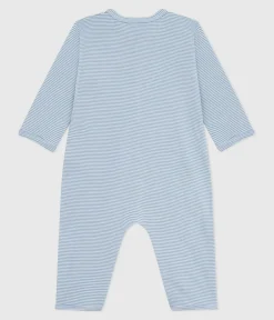 Petit Bateau Schlafanzüge, Strampler*Strampler ohne Füßchen aus Baumwolle mit Streifen ADRIATIC/ MARSHMALLOW