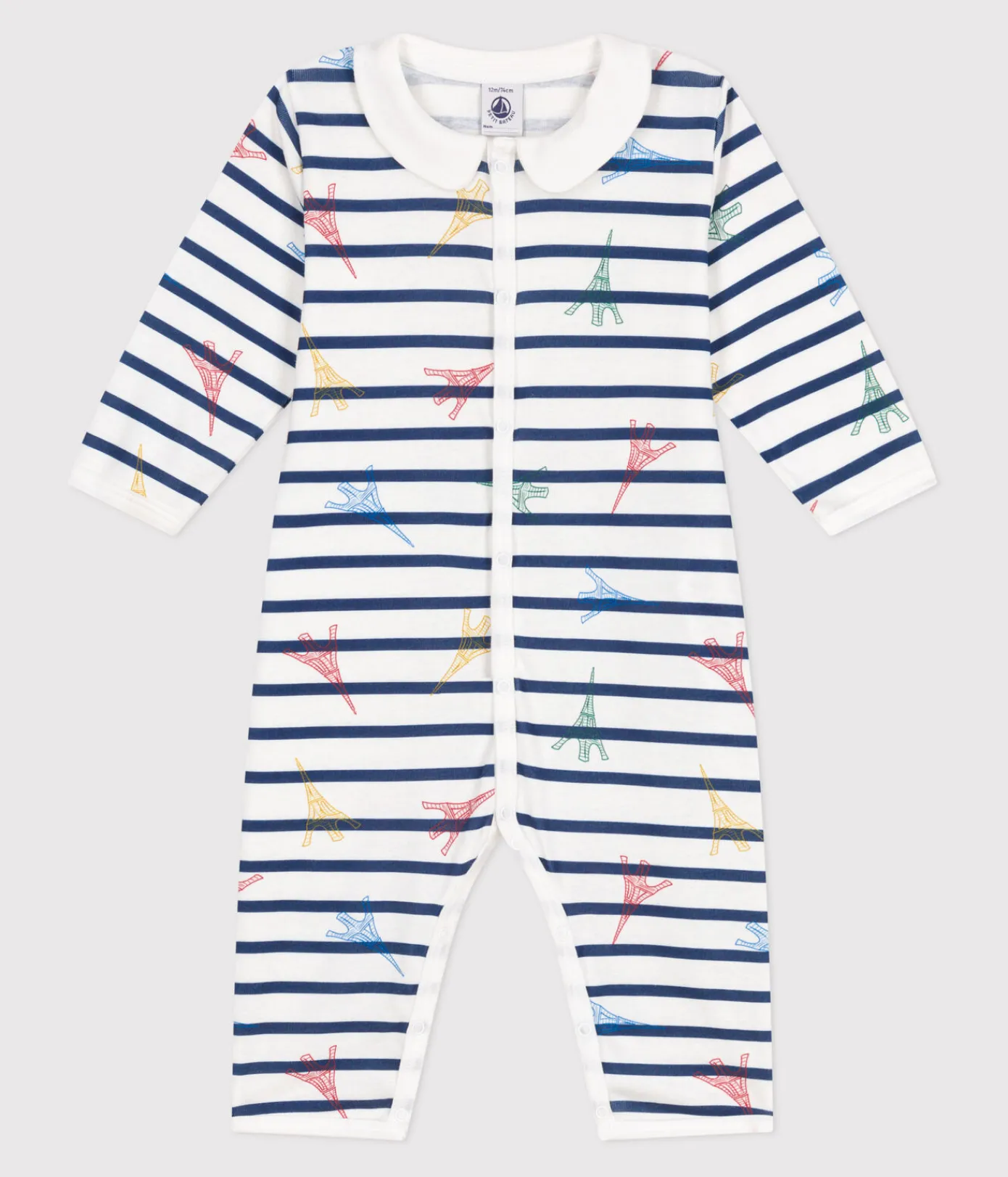 Petit Bateau Schlafanzüge, Strampler*Strampler ohne Füßchen aus Baumwolle mit Kragen und Paris-Motiv weiss ECUME/weiss MULTICO